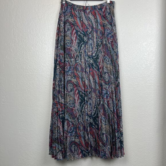 Ted Baker Maxi Skirt Womens 3 Paisley Metallic Pleated Accordion Boho Preppy - Picture 1 of 12